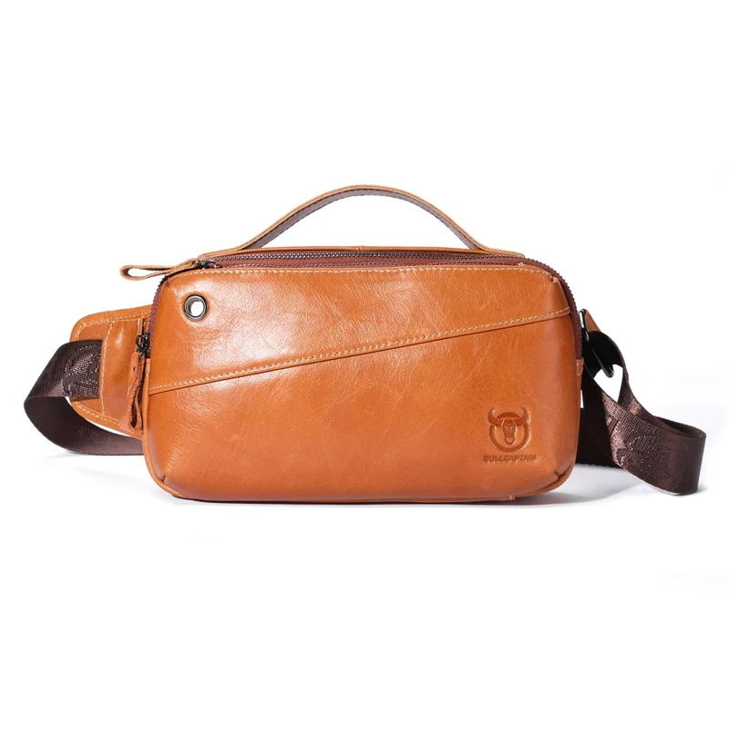 BULLCAPTAIN 080 Retro Bauchtasche Oberleder Leder Brusttasche Umhängetasche für Reisen, Wandern, Geschäftsreise - Orange