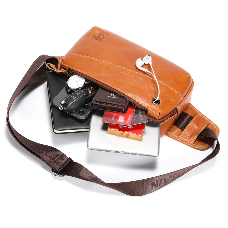 BULLCAPTAIN 080 Retro Bauchtasche Oberleder Leder Brusttasche Umhängetasche für Reisen, Wandern, Geschäftsreise - Orange