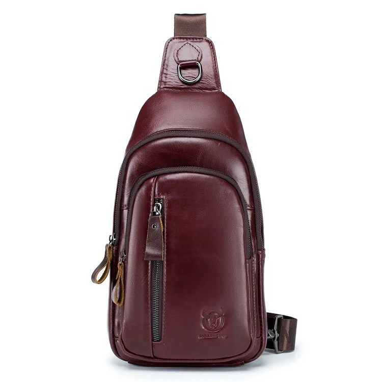 BULLCAPTAIN 100 Bolsa de Peito de Couro de Vaca da Camada Superior Esportiva - Café