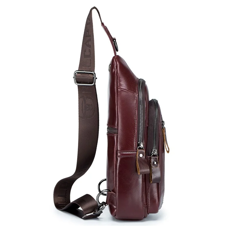 BULLCAPTAIN 100 Bolsa de Peito de Couro de Vaca da Camada Superior Esportiva - Café