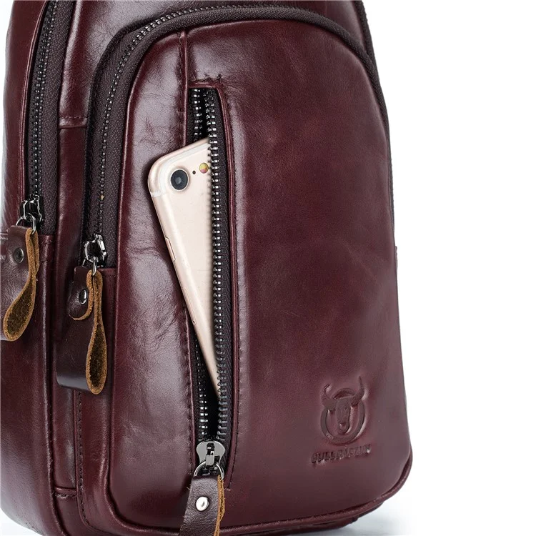 BULLCAPTAIN 100 Bolsa de Peito de Couro de Vaca da Camada Superior Esportiva - Café
