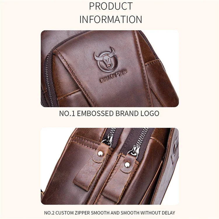 BULLCAPTAIN 110 Top-Layer Cowhide Leather Crossbody Bag Multifunction Outdoor Sports Chest Bag Day Pack Backpack - Braun