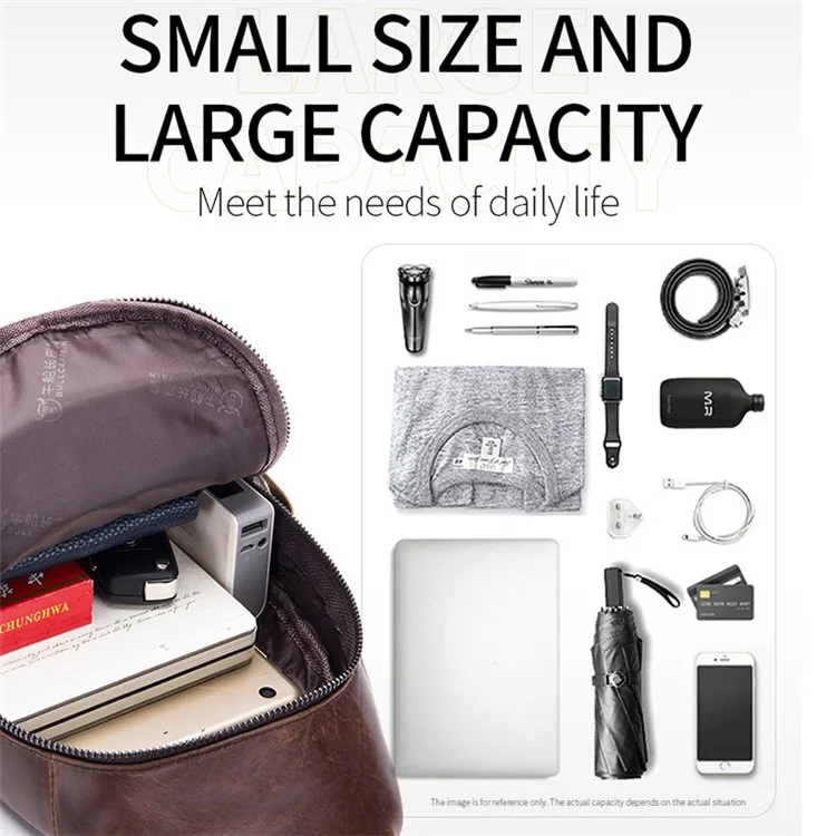 BULLCAPTAIN 110 Top-Layer Cowhide Leather Crossbody Bag Multifunction Outdoor Sports Chest Bag Day Pack Backpack - Braun