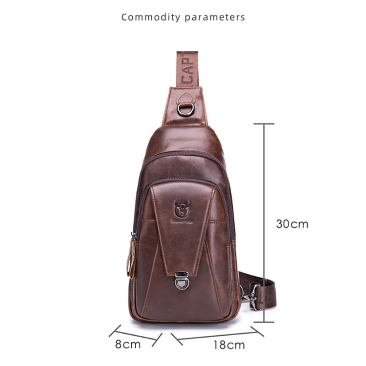 BULLCAPTAIN 110 Top-Layer Cowhide Leather Crossbody Bag Multifunction Outdoor Sports Chest Bag Day Pack Backpack - Braun