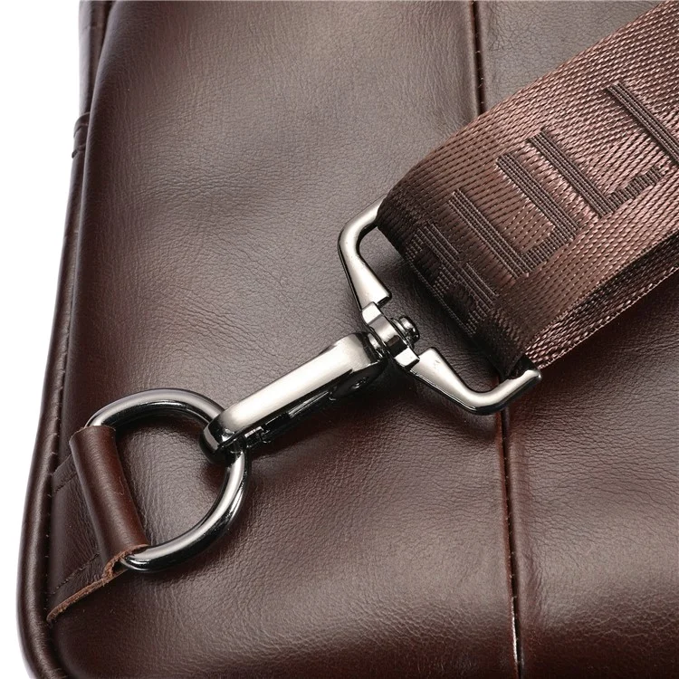 BULLCAPTAIN 0127 Bolso de pecho grande de cuero de vaca de primera capa con puerto de carga USB - Café
