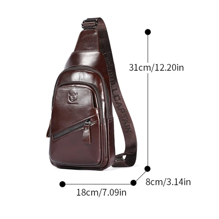 BULLCAPTAIN 0127 Bolso de pecho grande de cuero de vaca de primera capa con puerto de carga USB - Café