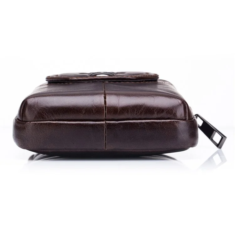 BULLCAPTAIN Genuine Cowhide Leather Phone Pouch for 5.0-5.5" Cell Phones Vertical Belt Bag for Men - Brown