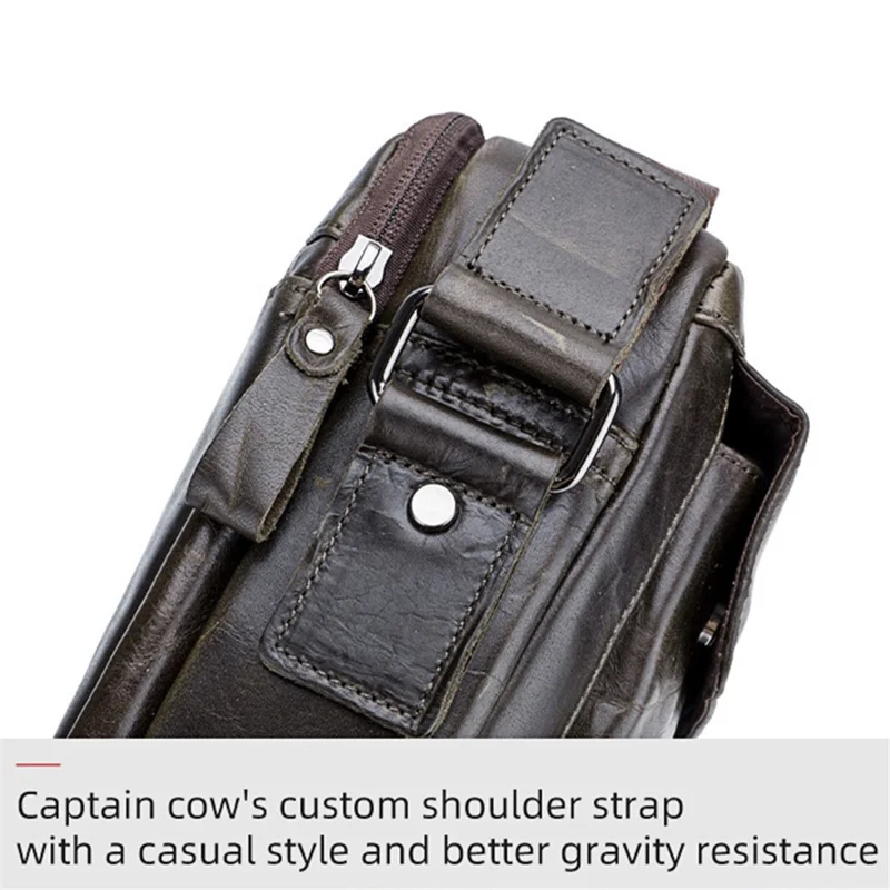 BULLCAPTAIN 035 Crossbody Shoulder Bag Top-Layer Cowhide Leather Tablet Storage Bag - Iron Color