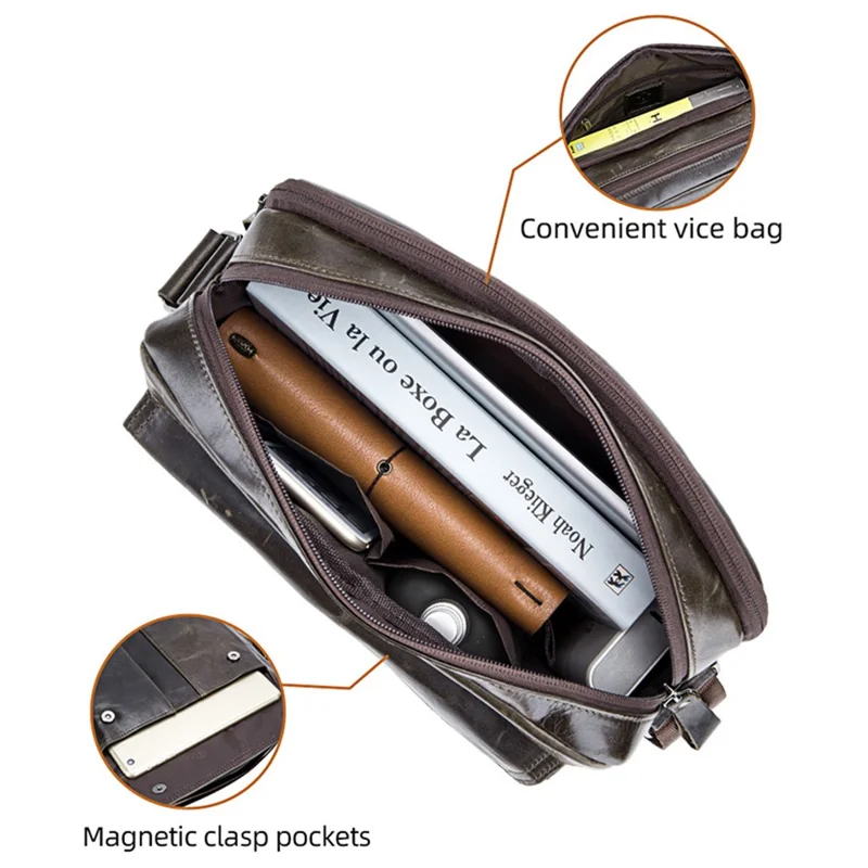 BULLCAPTAIN 035 Crossbody Shoulder Bag Top-Layer Cowhide Leather Tablet Storage Bag - Iron Color