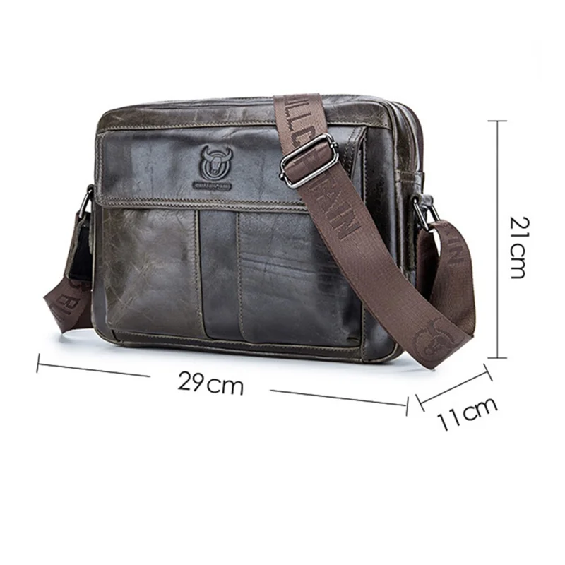 BULLCAPTAIN 035 Crossbody Shoulder Bag Top-Layer Cowhide Leather Tablet Storage Bag - Iron Color