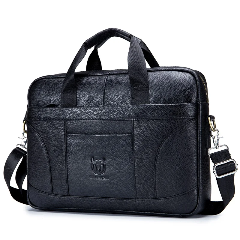 BULLCAPTAIN 048 Top-Layer Cowhide Leather Laptop Handbag Shoulder Bag Business Briefcase Messenger Tote Bag - Black