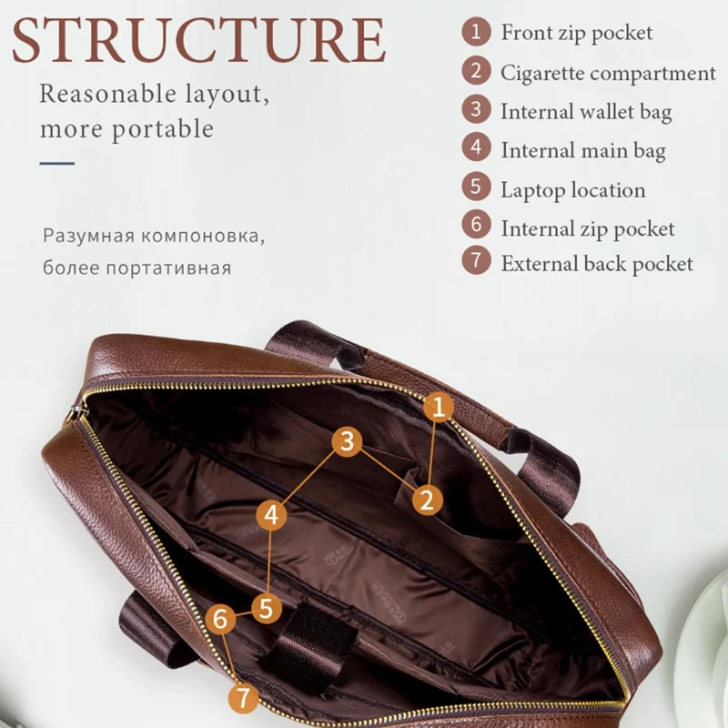 BULLCAPTAIN 048 Top-Layer Cowhide Leather Laptop Handbag Shoulder Bag Business Briefcase Messenger Tote Bag - Black