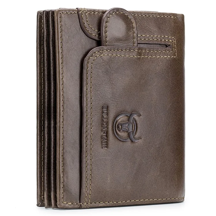 BULLCAPTAIN 037 RFID Blocking Wallet Top-Layer Cowhide Leather Card Carrying Pouch Coin Storage Bag - Marrone