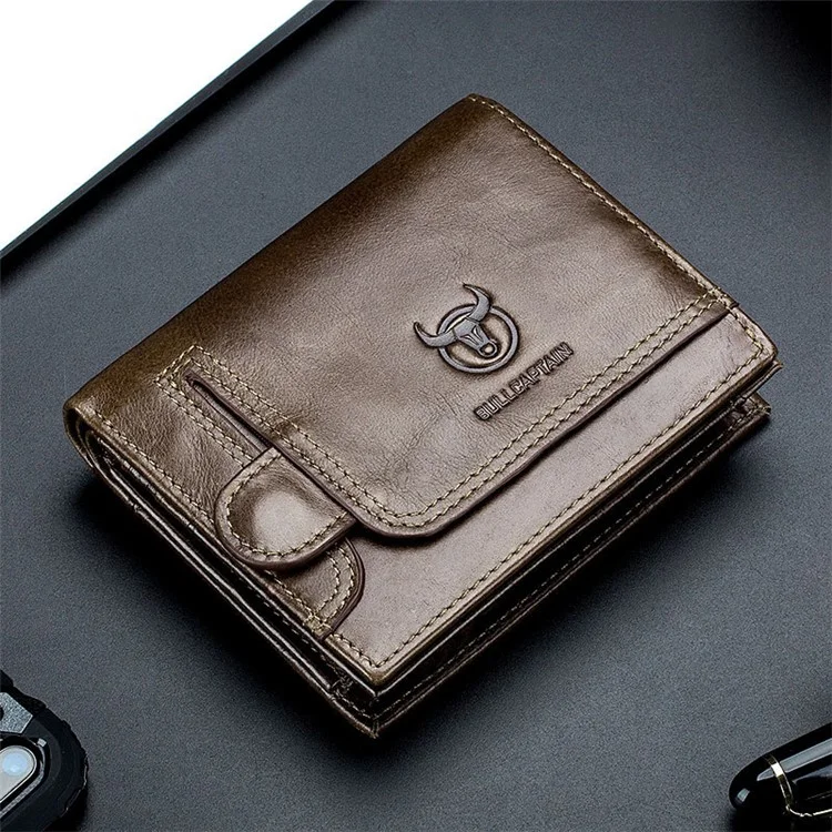 BULLCAPTAIN 037 RFID Blocking Wallet Top-Layer Cowhide Leather Card Carrying Pouch Coin Storage Bag - Marrone