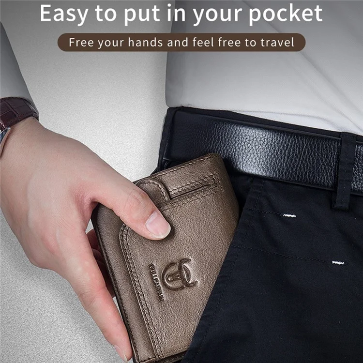 BULLCAPTAIN 037 RFID Blocking Wallet Top-Layer Cowhide Leather Card Carrying Pouch Coin Storage Bag - Marrone