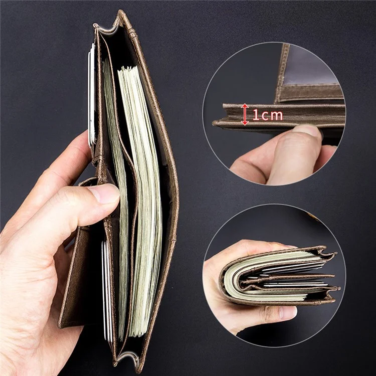 BULLCAPTAIN 037 RFID Blocking Wallet Top-Layer Cowhide Leather Card Carrying Pouch Coin Storage Bag - Marrone