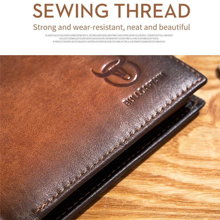 BULLCAPTAIN 05 Folding Wallet RFID Blocking Top-Layer Cowhide Leather Card Carrying Pouch Coin Bag - Yellowish-brown