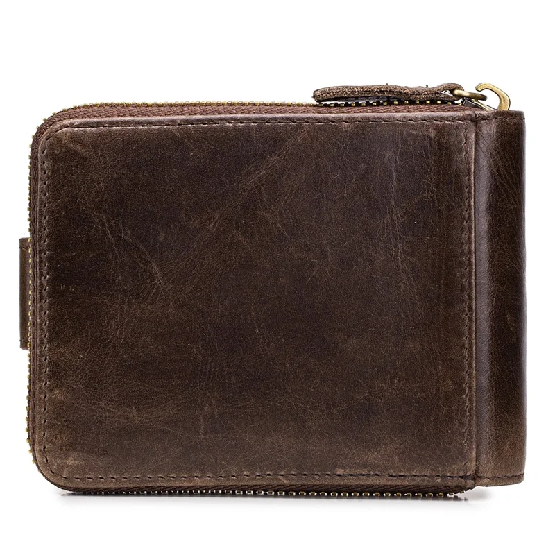 BULLCAPTAIN 231 Reißverschluss-Geldbörse RFID-blockierende Oberschichten-Rindsleder-Kartentasche mit Münzfach - Kaffee