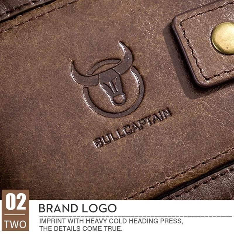 BULLCAPTAIN 231 Reißverschluss-Geldbörse RFID-blockierende Oberschichten-Rindsleder-Kartentasche mit Münzfach - Kaffee