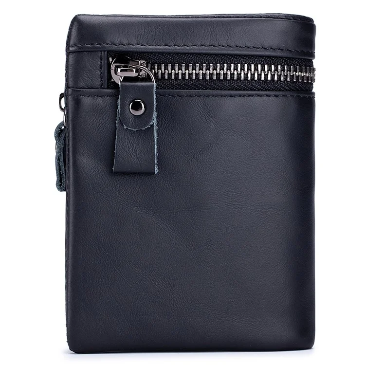 BULLCAPTAIN 03 Top-Layer Cowhide Leather Wallet Folding Design Multiple Card Slots Pouch Coin Bag - Black