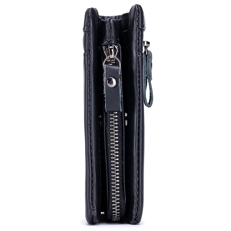 BULLCAPTAIN 03 Top-Layer Cowhide Leather Wallet Folding Design Multiple Card Slots Pouch Coin Bag - Black