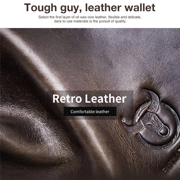 BULLCAPTAIN 025 RFID Blocking Wallet Card Pouch Top-Layer Cowhide Leather Coin Storage Bag - Marrón