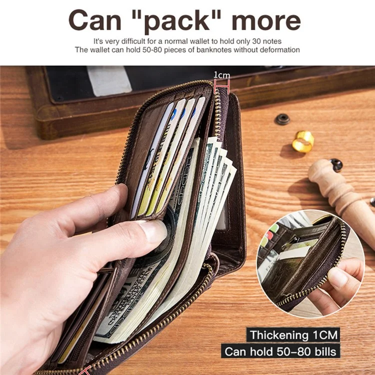 BULLCAPTAIN 025 RFID Blocking Wallet Card Pouch Top-Layer Cowhide Leather Coin Storage Bag - Marrón