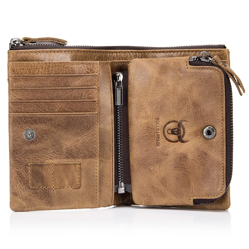 BULLCAPTAIN 013 Portfelik z naturalnej skórzanego jodła z retro fakturą, etui na karty, worek na monety