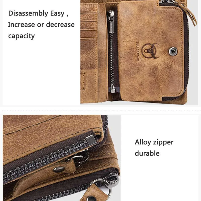 BULLCAPTAIN 013 Portfelik z naturalnej skórzanego jodła z retro fakturą, etui na karty, worek na monety