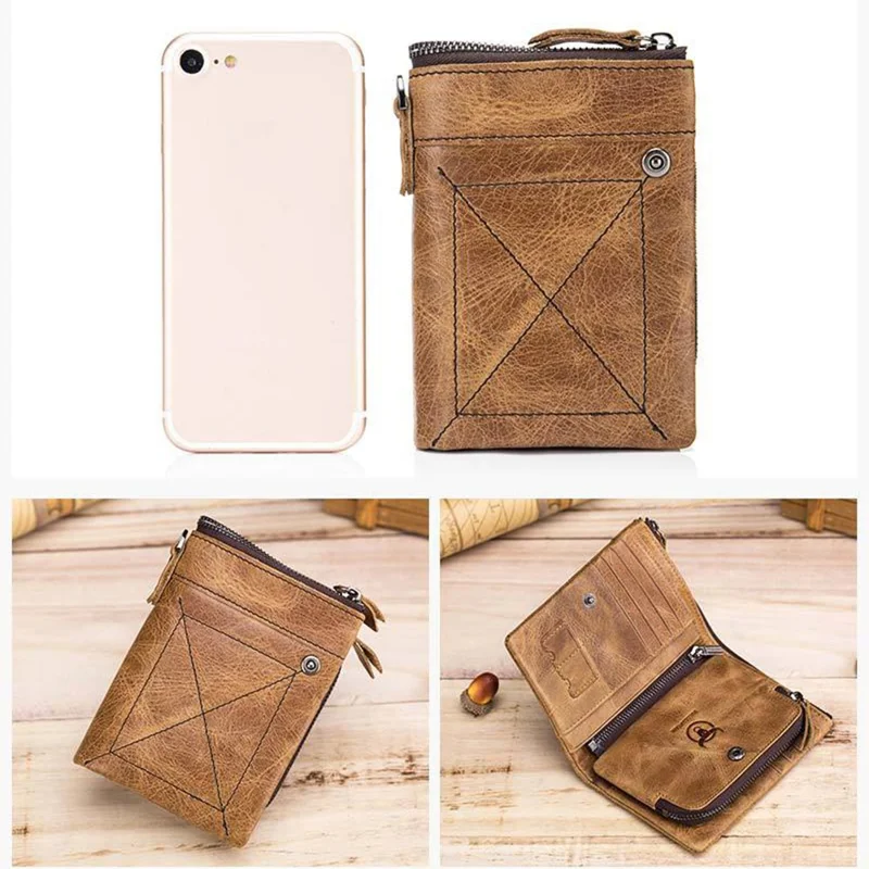 BULLCAPTAIN 013 Portfelik z naturalnej skórzanego jodła z retro fakturą, etui na karty, worek na monety