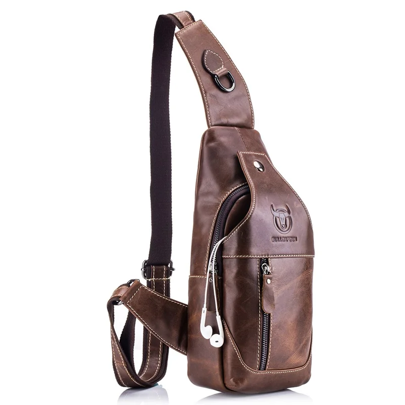 BULLCAPTAIN 019 Retro Top Layer Cowhide Men Chest Bag Casual Single Shoulder Bag - Dunkelbraun