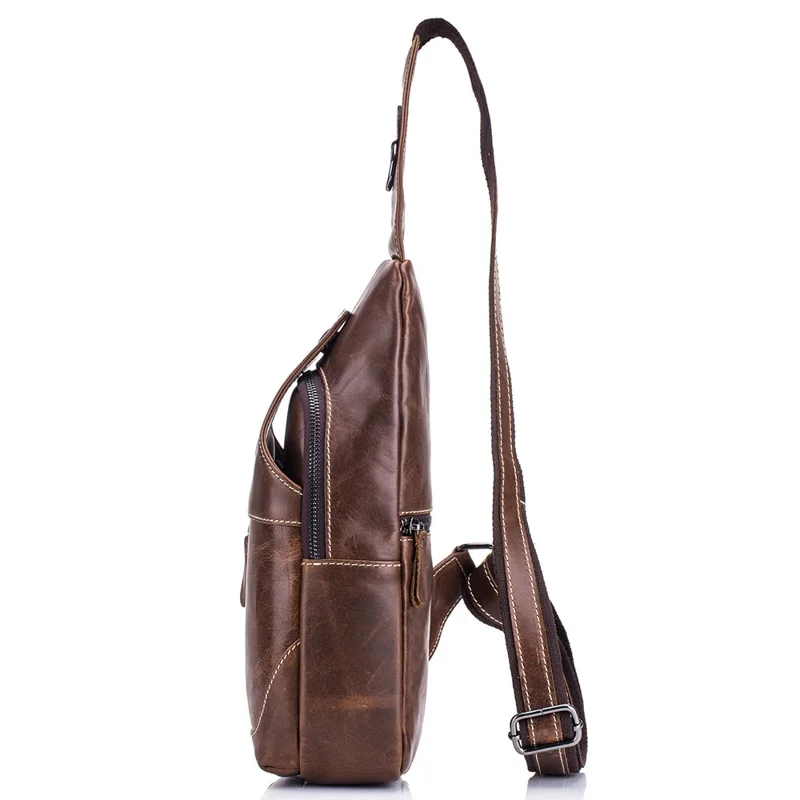 BULLCAPTAIN 019 Retro Top Layer Cowhide Men Chest Bag Casual Single Shoulder Bag - Dunkelbraun