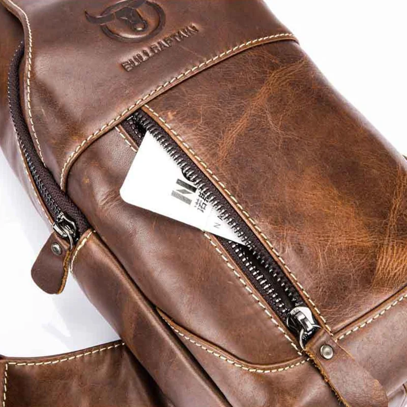 BULLCAPTAIN 019 Retro Top Layer Cowhide Men Chest Bag Casual Single Shoulder Bag - Dunkelbraun