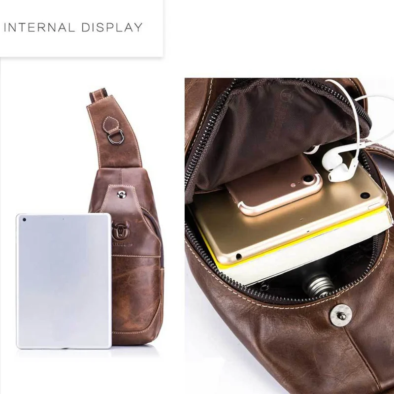 BULLCAPTAIN 019 Retro Top Layer Cowhide Men Chest Bag Casual Single Shoulder Bag - Dunkelbraun