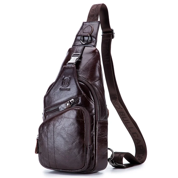 BULLCAPTAIN 105 Bolsa de Ombro de Couro de Vaca Camada Superior Masculina Casual Esportiva, Tamanho S - Café