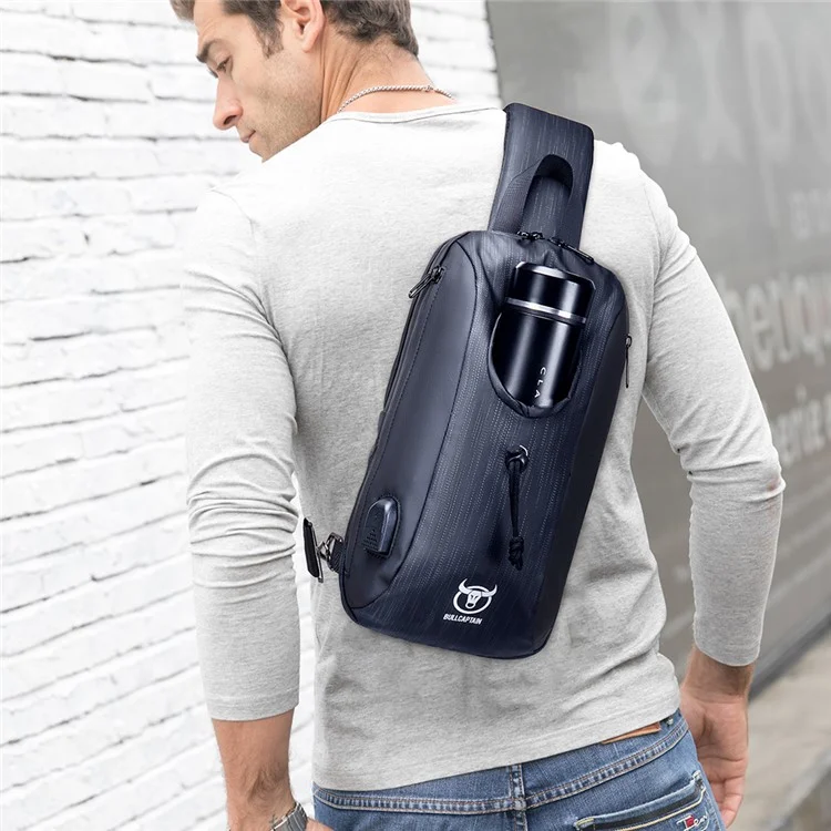BULLCAPTAIN 0113 Hommes Sac à bandoulière en toile Oxford Imperméable Sport Casual - Lignes blanches