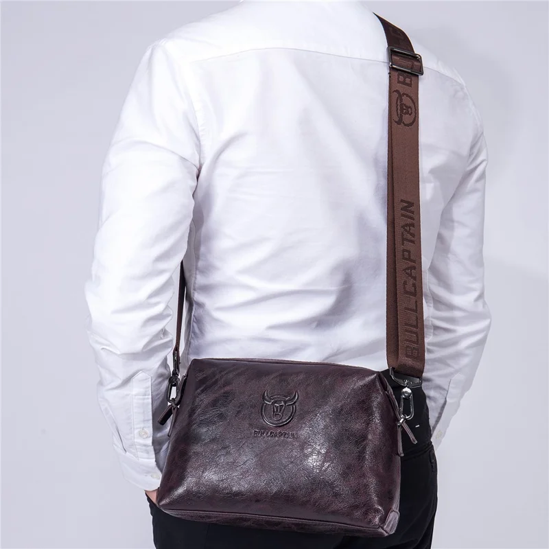 BULLCAPTAIN 0304 Bolsa de Hombro Impermeable de Capa Superior de Cuero de Vaca - Café