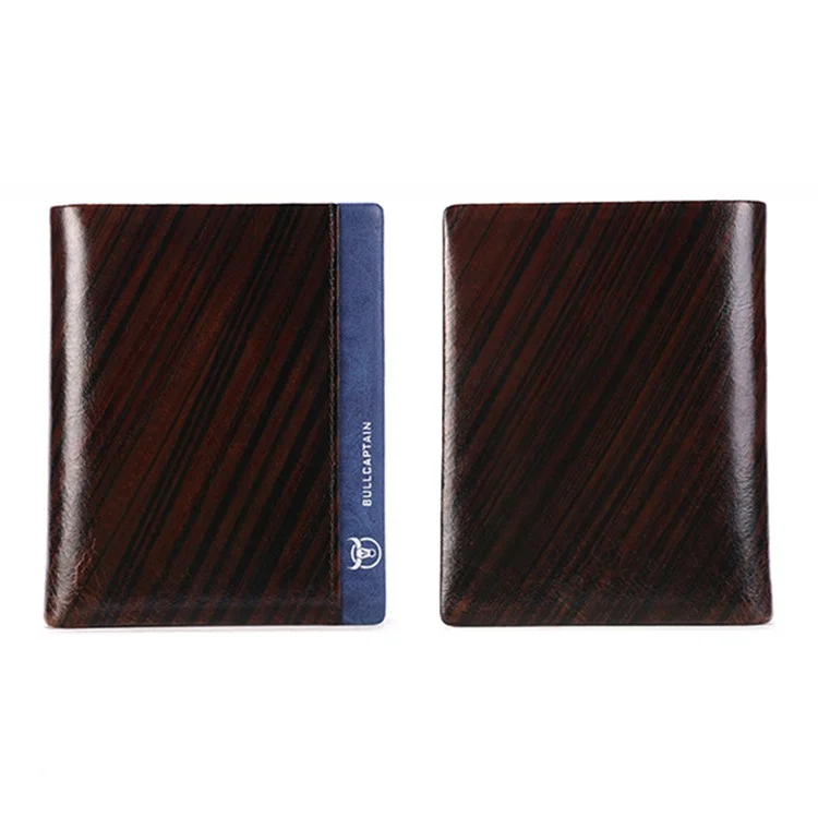 BULLCAPTAIN 039 RFID Blocking Color Splicing Top Layer Cowhide Leather Card Holder Short Wallet - Café