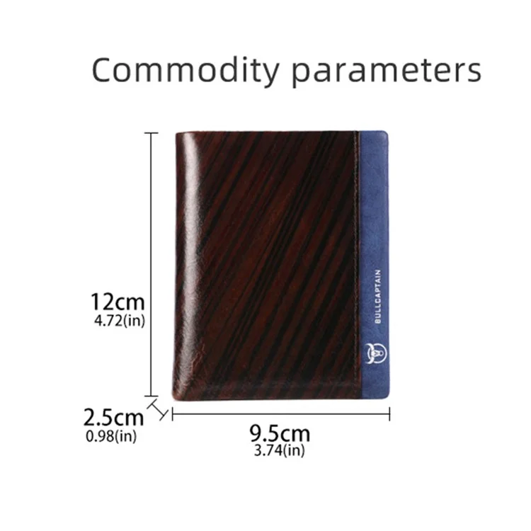 BULLCAPTAIN 039 RFID Blocking Color Splicing Top Layer Cowhide Leather Card Holder Short Wallet - Café
