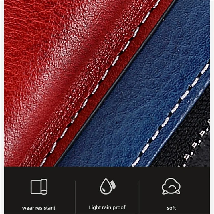 BULLCAPTAIN 499 Keys Holder Bag with Card Slot Top Layer Cowhide Leather Zipper Key Case - Blue+Red