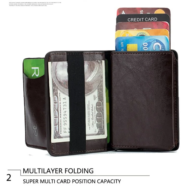 BULLCAPTAIN 464 Top Layer Cowhide Leather Men Wallet Automatic Pop Up Metal Card Case - Coffee