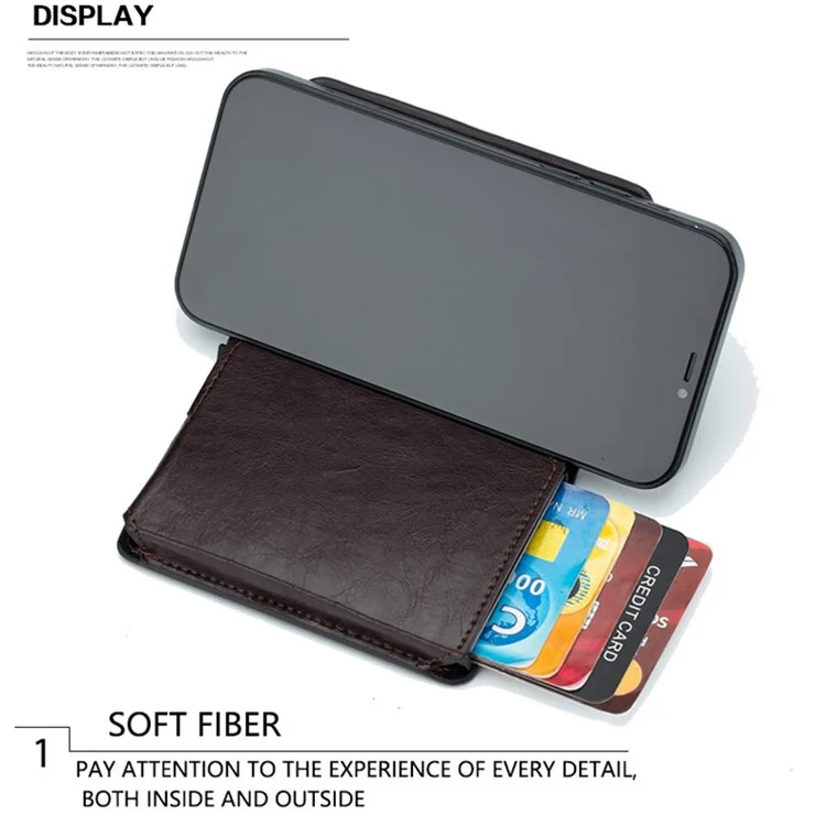 BULLCAPTAIN 464 Top Layer Cowhide Leather Men Wallet Automatic Pop Up Metal Card Case - Coffee