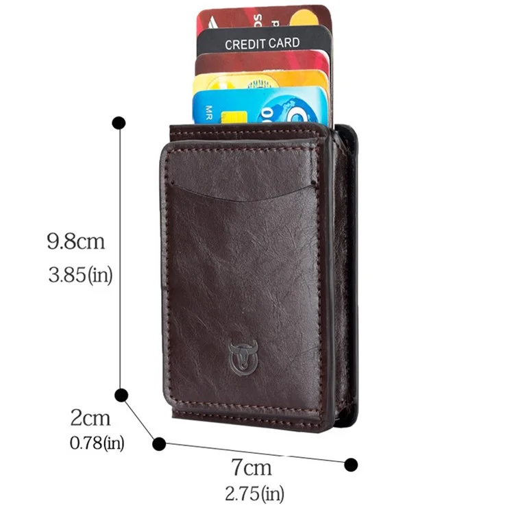 BULLCAPTAIN 464 Top Layer Cowhide Leather Men Wallet Automatic Pop Up Metal Card Case - Coffee