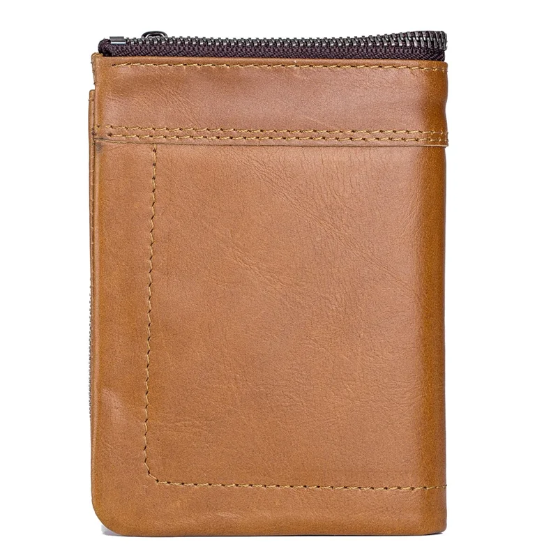 BULLCAPTAIN 051 Folding Wallet Top-Layer Cowhide Leather Card Carrying Pouch Coin Bag - Yellowish-brown