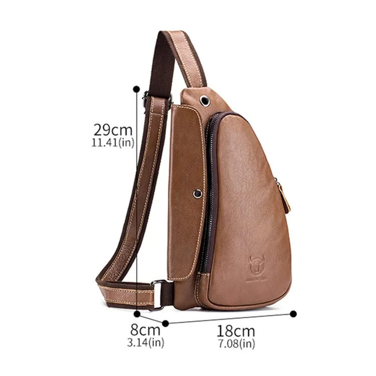 BULLCAPTAIN 125 Sport Casual Men Chest Bag Top Layer Cowhide Crossbody Single Shoulder Bag - Marrom