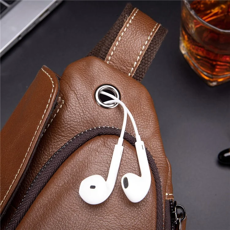 BULLCAPTAIN 125 Sport Casual Men Chest Bag Top Layer Cowhide Crossbody Single Shoulder Bag - Marrom