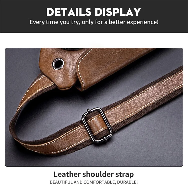 BULLCAPTAIN 125 Sport Casual Men Chest Bag Top Layer Cowhide Crossbody Single Shoulder Bag - Marrom