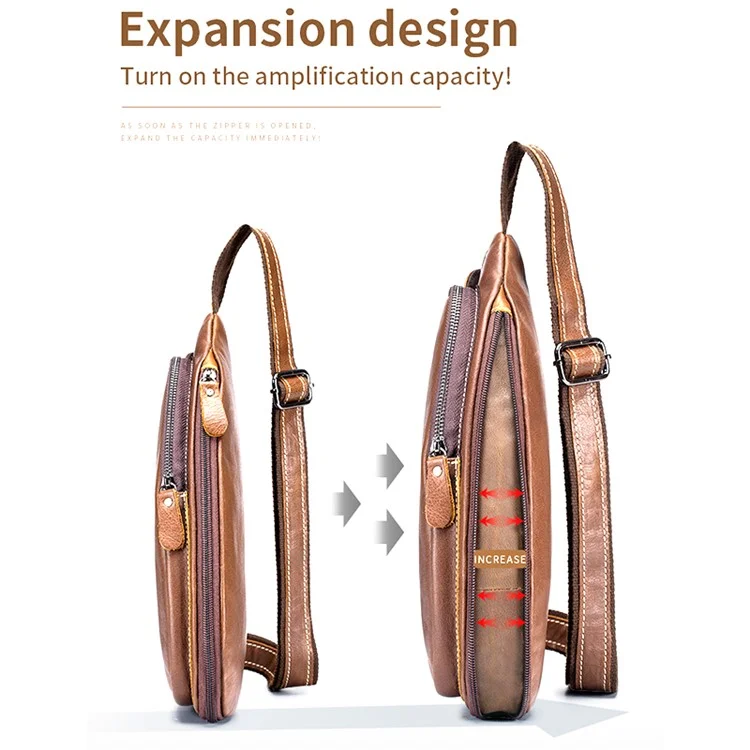 BULLCAPTAIN 125 Sport Casual Men Chest Bag Top Layer Cowhide Crossbody Single Shoulder Bag - Marrom