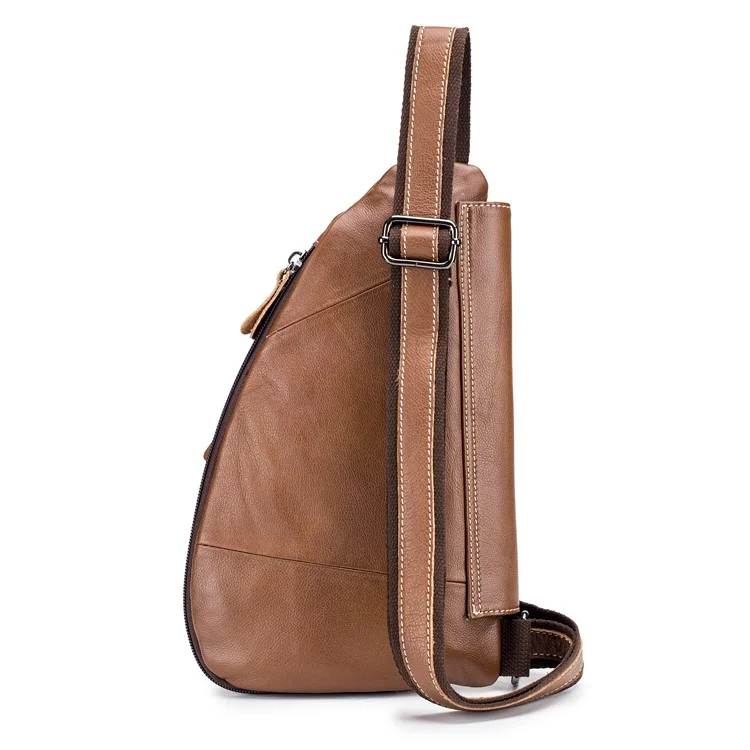 BULLCAPTAIN 125 Sport Casual Men Chest Bag Top Layer Cowhide Crossbody Single Shoulder Bag - Marrom