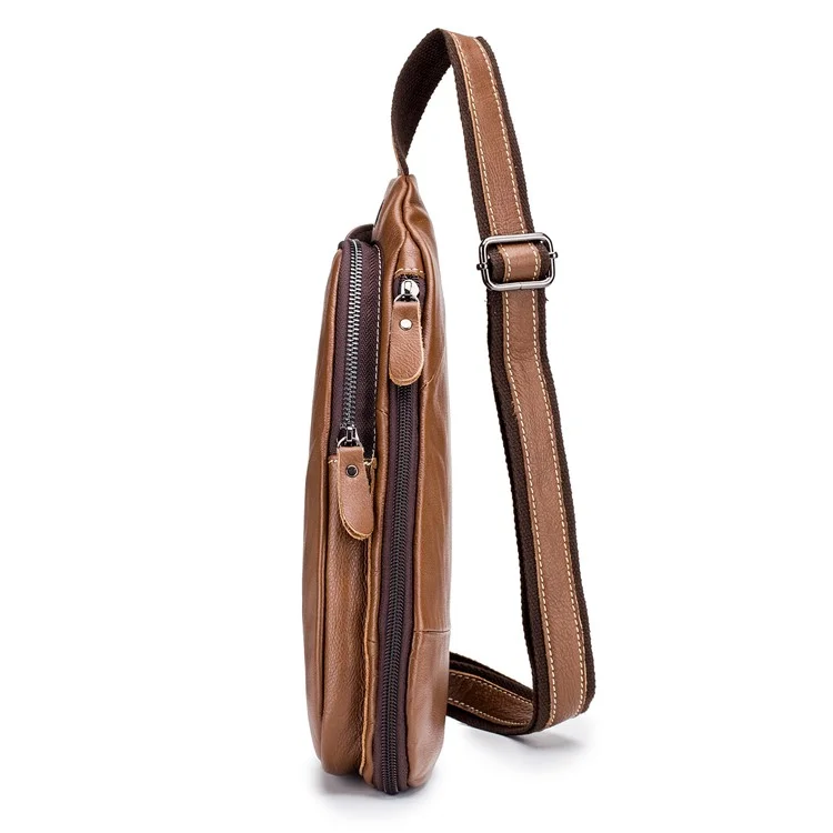 BULLCAPTAIN 125 Sport Casual Men Chest Bag Top Layer Cowhide Crossbody Single Shoulder Bag - Marrom